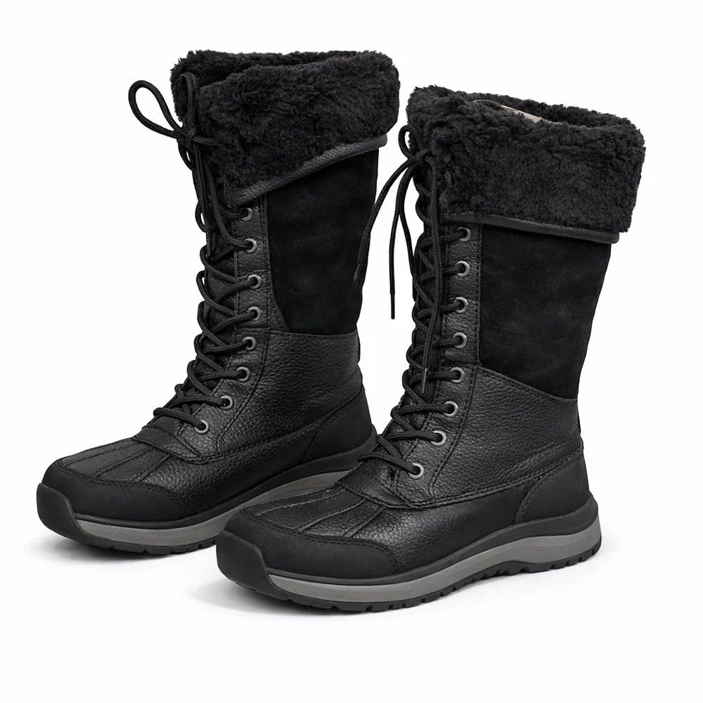 UGG Black Winter Snow Boots Faux Fur Lined Lace-Up Womens Size 8.5 NEW With Box